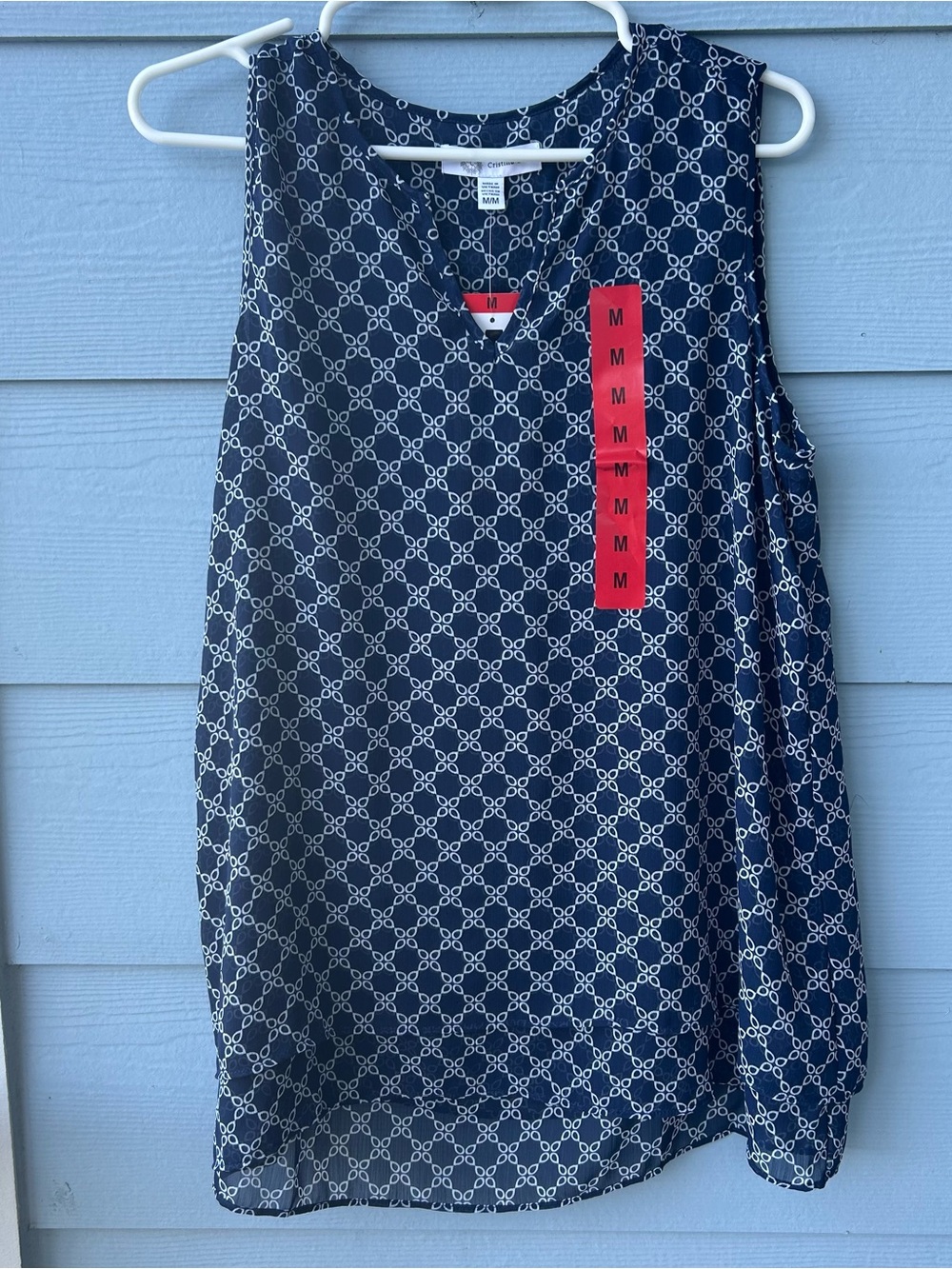 NWT Navy Chain-Link Print Sleeveless Blouse